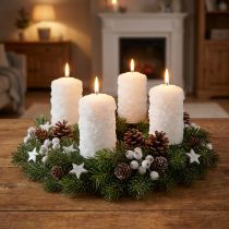 gjenstander Adventslyssett, snøballdesign, hvitt – kuppellys 100/60 mm til adventskrans og julepynt, pakke med 4