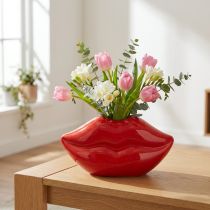 gjenstander Keramikkvase med rød kyssemunn, dekorativ vase 17 × 8,5 × 9 cm