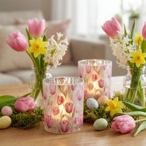 gjenstander Elegant lykt med tulipanmotiv for stemningsfull vårdekorasjon, 12,5 cm, 2 stk.