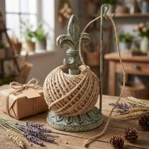 gjenstander Antik dekorativ metalltrådsnelleholder med lilje og jute 20,5cm