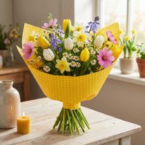 gjenstander Mansjettpapir silkepapir blomsterpapir gul rute 25cm 100m