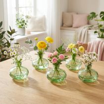 gjenstander Glassvase bulbøs grønne minivaser glass Ø9cm H6cm 6 stk