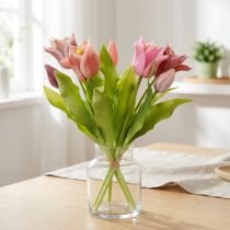 gjenstander Kunstige Blomster Krone Tulipaner Lilla Rosa 7 stk i haug 34cm