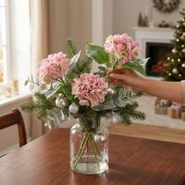 gjenstander Hortensia rosa med snø 33cm 4 stk