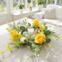 gjenstander Kunstig blomsterkrans Kunstig blomsterkrans gul hvit 42cm