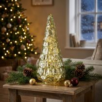 gjenstander Juletre med LED-belysning vintage grønn gull 38cm