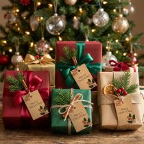 gjenstander Gavelapper Merry Christmas papir natur brun 8,5×5,5cm 20 stk