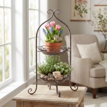 gjenstander Metall etagere 2-lags brun hvit Ø25,5cm 63,5cm