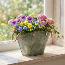 gjenstander Blomsterpotte med håndtak, veske, metall, jute, 24,5 × 17 × 15,5 cm