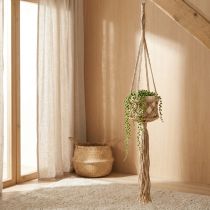 gjenstander Makramé Hengende Dekorasjon Boho Beige Brun Ø12cm H79cm Planteoppheng