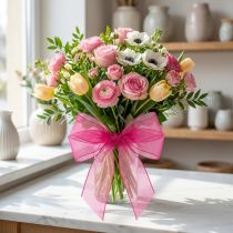 gjenstander Organza bånd gavebånd rosa bånd selvkant 25mm 50m