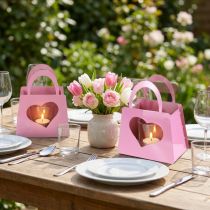 gjenstander Lykt i metall med glassinnsats, rosa, H18 cm, 2 stk.