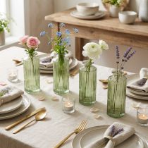 gjenstander Mini glassvaser med riller, retro blomstervase, grønn, Ø5 cm, 4 stk.