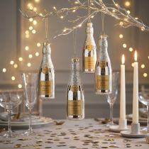gjenstander Champagneflaske til oppheng nyttårsaften dekorasjon sølv 13cm 5 stk
