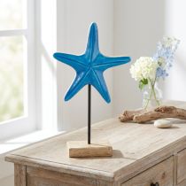 gjenstander Sjøstjernedekor på base maritimt naturlig blått tre H25cm