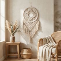 gjenstander Makramé Drømmefanger Veggdekorasjon Kremfarget Boho Veggdekorasjon Håndlaget 29×72cm til Stue og Soverom