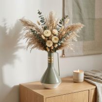 gjenstander Vintage dekorativ metallkanne med håndtak i grått og gull, Ø18 cm H33 cm, ideell for tørkede blomster og kunstige planter