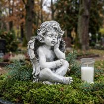 gjenstander Grabengel Engel Grå Grav Figur Gravdekorasjon 24cm
