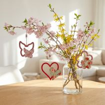gjenstander Våranheng, sommerfuglhjerteblomst, tredekor med blomstermønster H8,5/9/7,5cm 6 stk.