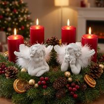 gjenstander Engleliggende, julepynt, englepynt med fjær, adventshvit H8 / 8,5cm L14 / 12,5cm sett med 2 stk.