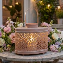 gjenstander Dekorativ lanterne oval rosa lanterne borddekorasjon metall 27×16×23cm