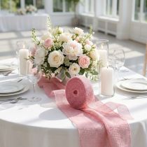 gjenstander Jutebånd, nettbånd, bordbånd, dekorativt bånd, lys rosa jute, 5 cm bredt, 40 m langt