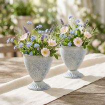 gjenstander Mini begervase metall hvit blå vintage dekorasjon 11,5 cm 2-delt sett