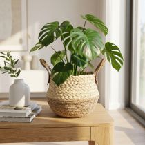 gjenstander Sjøgresskurv tofarget med håndtak - Oppbevarings- og plantekurv - Naturlig og brun Ø25cm H24cm