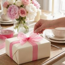 gjenstander Organza bånd gavebånd rosa bånd selvkant 6mm 50m