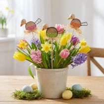 gjenstander Fugleblomstplugg Tre Vårdekorasjon Dekorativ fugl på pinne 8cm 12 stk