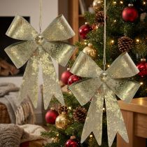 gjenstander Sløyfer laget av metall, juleanheng, adventsdekorasjon gyllen, antikk utseende H18cm B12,5cm 2stk