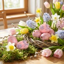 gjenstander Vaktelegg lys rosa 3cm blåst egg vårpynt 50 stk