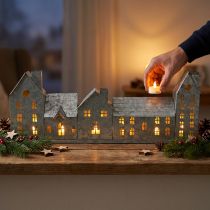 gjenstander Rekkehus, metalldekorasjon for belysning, adventsdekorasjon, sølvlykt L52cm H20cm
