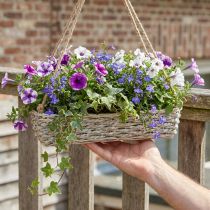 gjenstander Hengekurv, blomsterpotte, vevd blomsterpotte, naturlige farger, hvitvasket, L43,5 cm