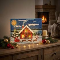 gjenstander LED bilde Julenisse med snømann LED veggmaleri 38x28cm
