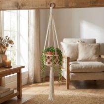 gjenstander Makramé Hengende Dekorasjon Boho Style Ø12cm H79cm Kremfarget - Hengende Blomsterpotte Veggdekorasjon