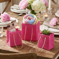 gjenstander Gaveposer med håndtak papir rosa gul grønn tekstil look 10,5cm 12stk