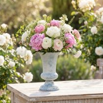 gjenstander Antikk hvit og blå kalkformet blomstervase, Ø17 cm H24 cm