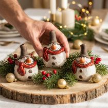 gjenstander Keramisk snømannfigur, hvit, 6,9cm – vinterjuledekorasjon – 6 stk