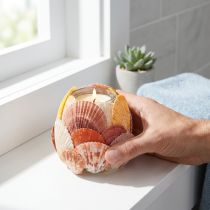 gjenstander Nautisk telysholder, lykt, ekte skjell, dekorasjon til badet, feriestemning, 12 cm