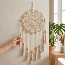 gjenstander Makramé Drømmefanger Veggdekorasjon Boho Chic Håndlaget Kremfarget Ø22cm H54cm