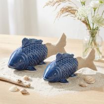 gjenstander Keramisk Fiskedekor Maritim Blå Beige 20×8×8,5cm 2 stk
