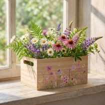 gjenstander Liten treboks, trekasse, blomster, sommerfugl, 30x18cm
