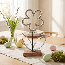 gjenstander Metall blomsterdekor sølv svart bordpynt fjær H36cm