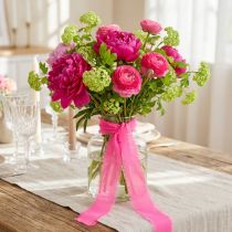 gjenstander Chiffonbånd rosa neon stoffbånd med frynser 40mm 15m