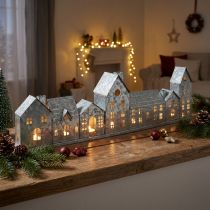 gjenstander Dekorativ rekke med hus med telysholdere, adventsdekorasjon, 68 cm