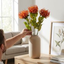 gjenstander Nålepute eksotisk kunstig blomst appelsin Leucospermum Protea 73cm 3stk