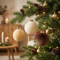 gjenstander Julekuler, fløyelsutseende, blanding av varme farger, 8 cm, 12 stk.