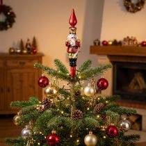 gjenstander Juletrepynt med nøtteknekkerfigur i rødt til juletreet 28 cm i ekte glass
