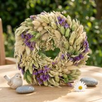 gjenstander Krans av tørkede blomster for vår og sommer, til bord og inngangsdør, til spesielle anledninger med fargede detaljer, 26 cm